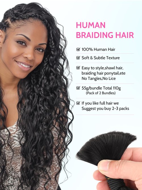 QUINARVVNA 100% Human Hair Bundles for Boho Braids 2pcs/110g Unprocessed Virgin Hair Set Natural Smooth Tangle-Free, Perfect Human Hair Boho for Women to Boost Beauty Ideal (Natural black-Deep, 18")