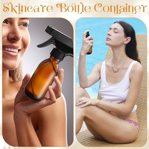 Honeydak 8 Set 4 oz Amber Glass Spray Bottles Kit Small Empty Spray Bottle for Essential Oil Mini Fine Mist Spray Bottle with Nozzle Dropper Label Refillable Container for Cleaning Solutions Skin Care