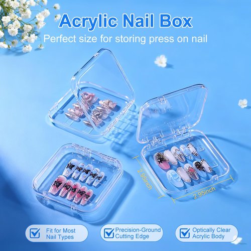 Raisetip 16 Pcs Acrylic Press on Nail Storage Box with Adhesive Double Sided Tape, Press on Nails Packaging Fake Nail Storages Case for Fake Nail Storage Nail Display Nail Salon