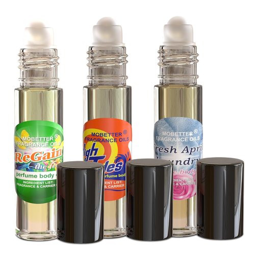 MOBETTER FRAGRANCE OILS Body Oil Perfume Set - Laundry Day, Regain, High Tides & Fresh April Roll-On