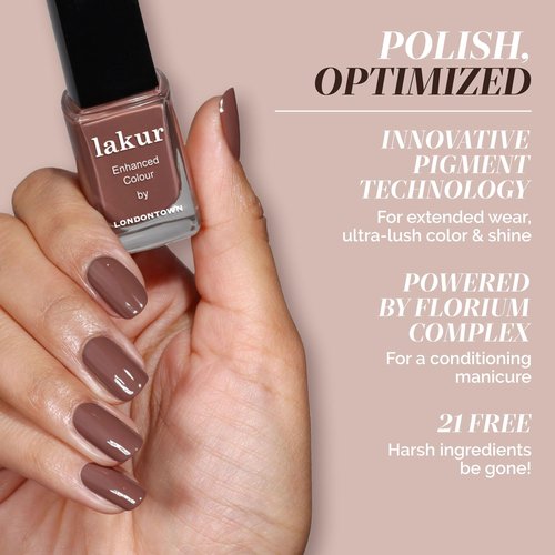 LONDONTOWN lakur Nail Polish – Gel-Like Shine, Long-Lasting Color, Strengthens & Hydrates Nails with 21+ Free Clean Formula and Pro-Contour Brush, Dirty Chai, 0.4 Fl Oz