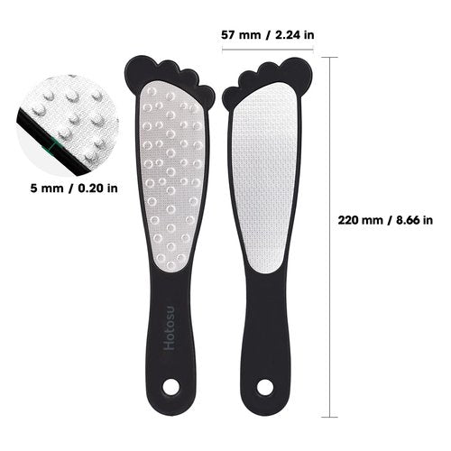 Hotosu 2 Sided Foot File Callus Remover Stainless Steel for Wet & Dry Skin – Professional Cheese Grater for Feet & Foot Rasp for Smooth Feet, Pedicure Tools for Feet, Gentle Foot Care at Home (Black)
