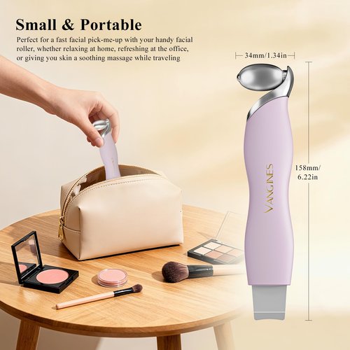 Vangines 3-in-1 Ice Roller for Face & Eyes – Cooling Facial Roller, Pore Cleansing Tool with 2 Silicone Brushes, Stainless Steel Roller for Puffiness & Pores (Purple)