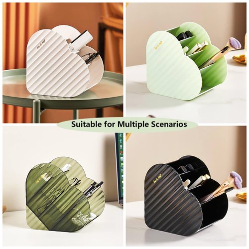 DASITON Large Capacity Makeup Brush Holder Organizer,4 Slot Love Makeup Brushes Cup,Heart shaped Makeup Organizer,for Vanity,Bathroom,Desk Storage Container,Cosmetic Display cases(Clear Green)