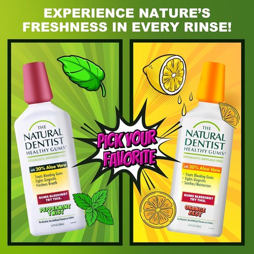The Natural Dentist Healthy Gums Antigingivitis/Antiplaque Rinse, Adults 12 & Up, Gingivitis Mouthwash for Bleeding Gums, Safe for Chemo Patients, Aloe Vera, Alcohol-free, Three 16.9 fl oz bottles