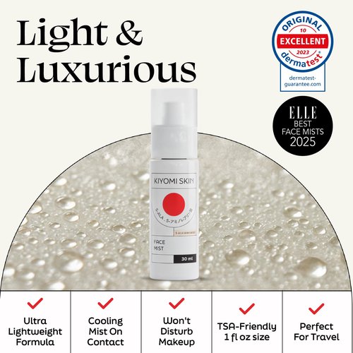 Kiyomi Skin Travel Face Mist Spray - Portable Facial Moisturizer with 5-ALA, Hyaluronic Acid, Green Tea, Lavender - TSA-Friendly Hydrating Mist for On-the-Go Refreshment - Made in Germany - 1 Fl Oz