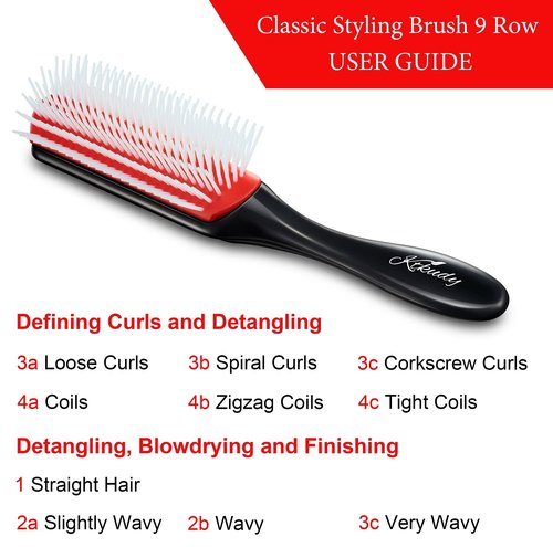 KTKUDY Curly Hair Brush - 9 Row Detangling & Defining Brush for Wavy, Curly, Coily Hair - Black