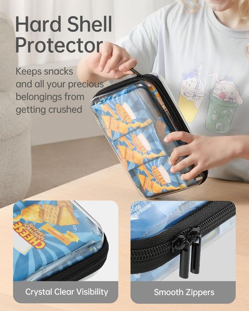 pakkabuu 3 Pack Clear Hard Shell Zipper Case - Clear Waterproof Cosmetic Bag with Zipper,Organizer Bins, Charging Cables, creative journaling, painting brushes,Christmas Storage Bins.