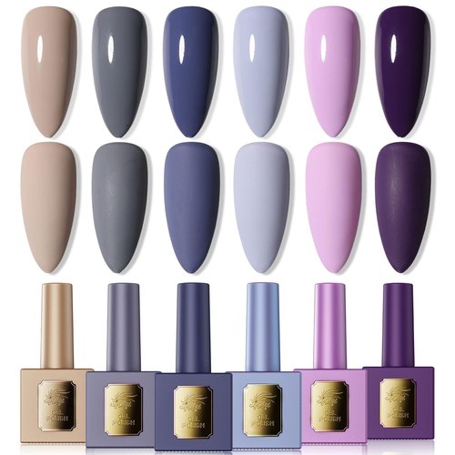 GELLAKTIK Gel Polish Set of 6 Colors 12ml with Purple Beige,Spring Gel Polish Kit for Salon DIY at Home, Soak Off LED UV Gel Nail Polish, Gifts for Women Girls