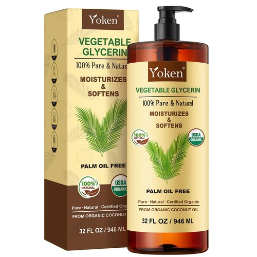 Glycerin Vegetable Glycerine 32 fl oz USDA Certified, Liquid Glycerol, Glicerina Vegetal, No Palm Oil, Organic Coconut-Derived, Natural Pure for Skin Face Hair, DIY Soap & Slime, Essential Oil Carrier