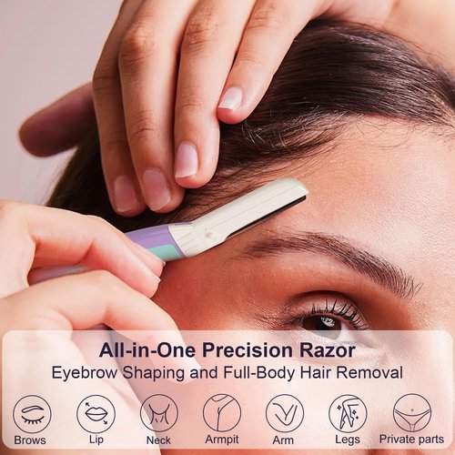 THURLADY Dermaplane Razor, Face Razors for Women, Dermaplaning Tool, 1 Reusable Handle with 19 Microblades for Face, Gentle Exfoliation & Facial Peach Fuzz Removal for Smoother Skin, Wisteria
