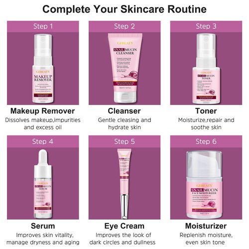 Skin Care Set,6 Pcs Korean Snail Mucin Essence Anti-aging Moisturize Repair Soothe Hydrate,Glass Skincare Gift Kit for Dull & Dry Skin,Self Care Skincare Gifts for Women Mother Mom Wife Teenage Girls