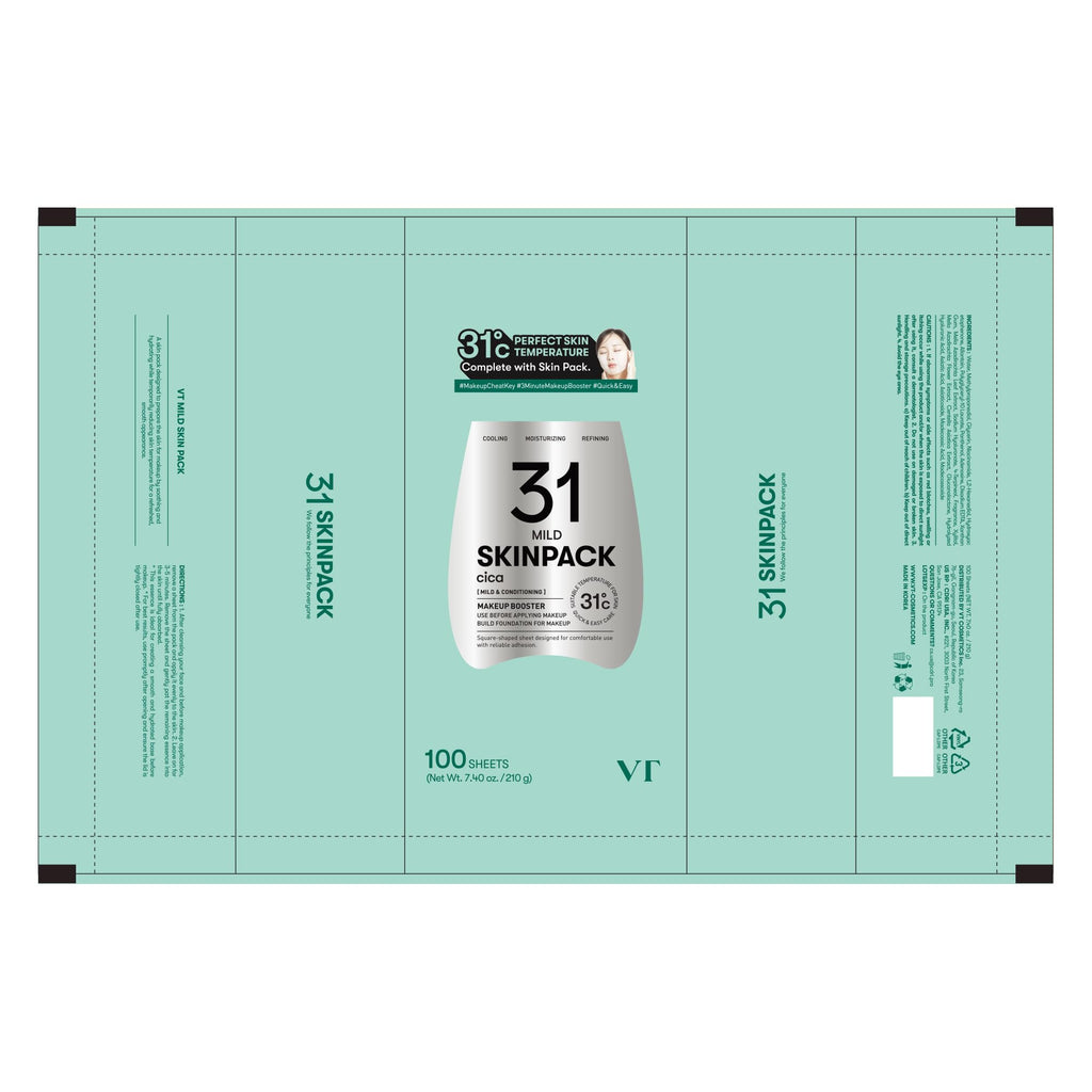 VT COSMETICS Mild Skin Pack (100 Sheets), Toner Pads with Centella Asiatica, Cooling & Hydrating, Gently Exfoliating, Calming & Soothing, Quick Makeup Prep, Korean Skincare (7.40 oz.)