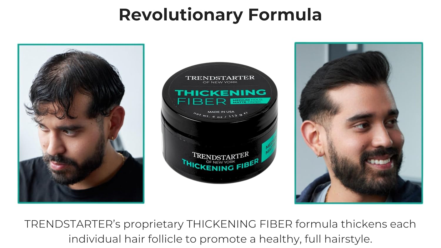 TRENDSTARTER Thickening Fiber Pomade - Medium Hold, Matte Finish - 4oz Water-Based Styling Clay