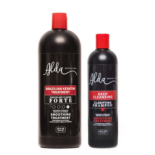 Alda Chocolate Brazilian Keratine Treatment Permanent Straightening Blowout 32 fl oz + Shampoo Clarifying 16 fl oz.