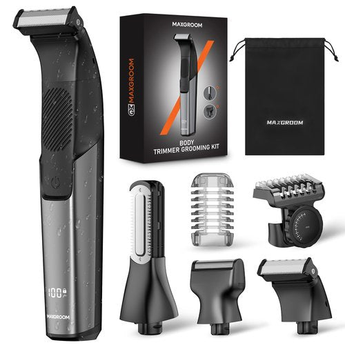 MAXGROOM Body Hair Trimmer for Men 3-in-1 Groin, Pubic & Ball Trimmer with Skin Safe No-Nick Blades, IPX6 Waterproof Wet/Dry Electric Shaver for Chest, Underarms, Legs, USB-C Rechargeable Groomer Kit