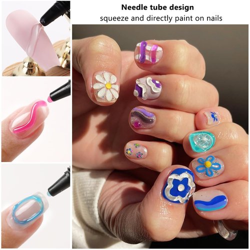 Fcozpjk 3D Sculpting Gel for Nail Art, 12 Colors Soft Modeling Nail Gels, Embossing Liner Polish, Neon Green Yellow Pink Gel Polish Summer Design, Wire Wave Painting Jelly Gels Manicure Kit