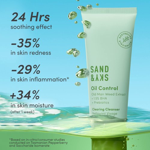 Sand & Sky Face Wash Acne Face Wash with Salicylic Acid - Oil Control Clearing Cleanser for Oily Skin, pH-Balanced Facial Cleanser with Prebiotics, Reduces Redness & Blemishes, Australian Skincare 4oz