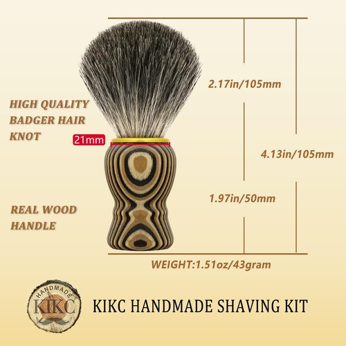 KIKC Pure Badger Shaving Brush - Handcrafted Soft Bristles & Artisanal Wood Handle | Perfect Gift for Bearded Men