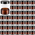 Domensi 60 Pcs 1oz Glass Jars with Lids Bulk Salve Tins Winter Cream Container Small Glass Candle Cosmetic Jars for Travel Lip Balm with Inner Liners for Lotion Sample Cream(Amber, Black Lid)