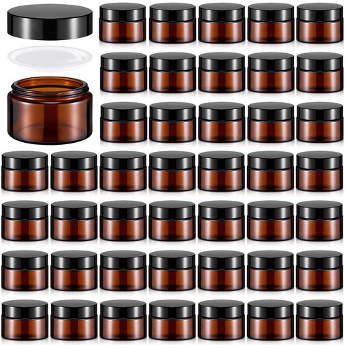 Domensi 60 Pcs 1oz Glass Jars with Lids Bulk Salve Tins Winter Cream Container Small Glass Candle Cosmetic Jars for Travel Lip Balm with Inner Liners for Lotion Sample Cream(Amber, Black Lid)