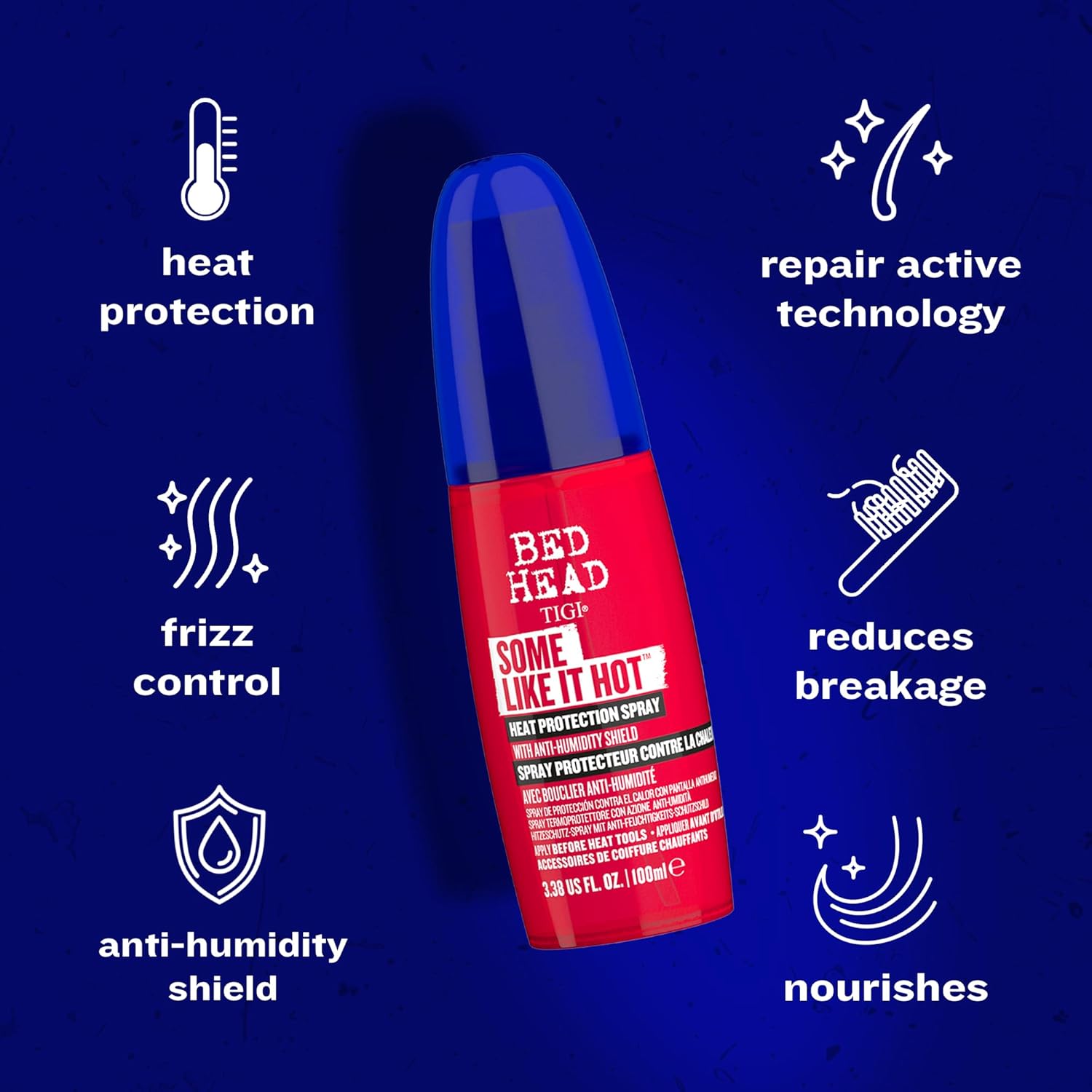 TIGI Bed Head Some Like It Hot Heat Styling Spray - Anti-Humidity Shield, Frizz Control, 3.38 fl oz