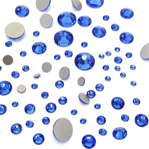 SAPPHIRE (206) blue 144 pcs Swarovski 2058/2088 Crystal Flatbacks blue rhinestones nail art mixed with Sizes ss5, ss7, ss9, ss12, ss16, ss20, ss30