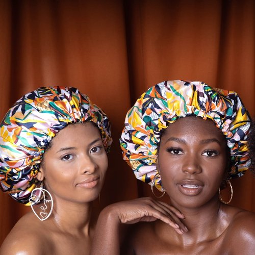 Glow By Daye Satin Bonnet, Double-Layered and Adjustable Satin Sleep Cap, Extra Large, Reversible, Empress of The Sun