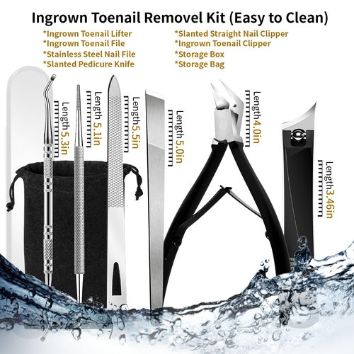 EBEWANLI Ingrown Toenail Removal Kit, 6PCS Stainless Steel Toe Nail Kit, Straight Edge Oblique and Curved Slanted Nail Clippers Cutters for Ingrown Nails, Professional Pedicure Tool at Home