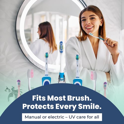 UV Toothbrush Sanitizer Holder & Cleaner with LED Clock Display & Hot Air Drying – Wall-Mounted UV Tooth Brush Holder for Bathroom Decor, Travel Use, Rechargeable Portable Design, Fits All Brushes