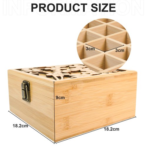 Pure Vie Bamboo Essential Oil Storage Box Travel Organizer Case with Bottle Cap Label - Aromatherapy Nail Polish Fragrance Container, Holds 25 Bottle for 5-15ml - Keep Scented Oil Safe & Space Saver