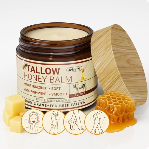 Jeirrzi Organic Beef Tallow for Skin, 100% Grass-Fed Tallow and Honey Balm for Face Body Moisturizer for Aging Dry Sensitive Skin, Deep Hydration & Nourishment 2 OZ
