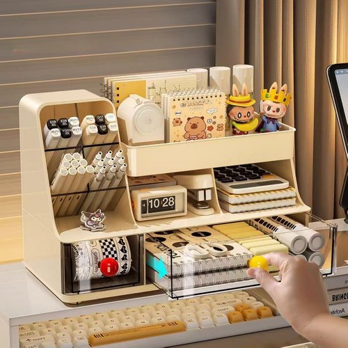 Makeup Organizer with Drawers for Vanity,Bathroom Countertop Organizer with Brushes Holder,Skincare Storage Organizer,Perfect Cosmetic Display Case for Your Beauty Essential