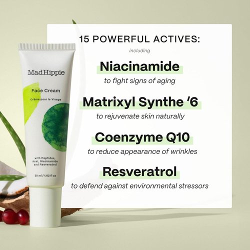 Mad Hippie Face Cream - Age-Defying Moisturizer with Niacinamide & Peptides | 1.02 Oz