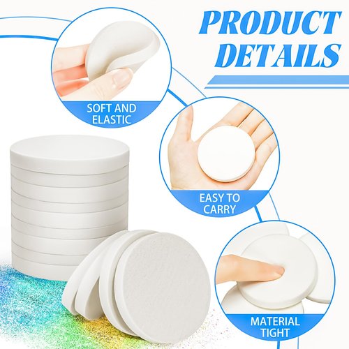 MotBach 100 PCS White Round Makeup Sponge, Cosmetic Sponge Round Foam Pad Eye Facial Powder Puff, Beauty Makeup Foundation Powder Blender for Women Lady All Skin Types Wet and Dry Dual Use