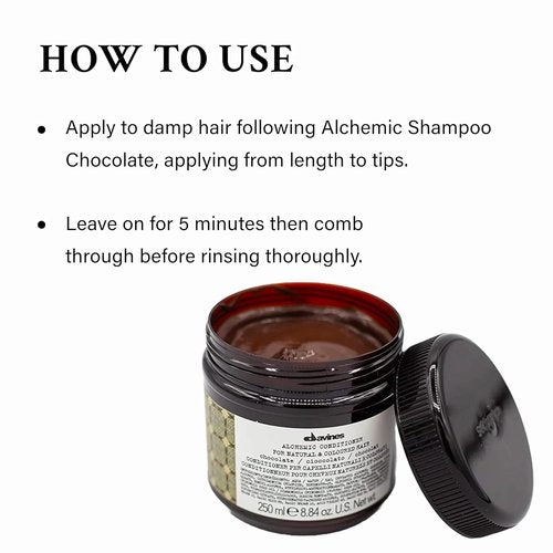 Davines Alchemic Conditioner - Chocolate Color Depositing Cream for Dark Hair | Hydrates & Intensifies Brunette Tones, 8.45 Fl Oz