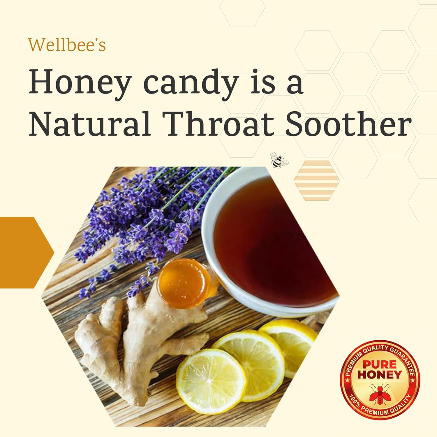 Wellbee's 100% Pure Honey Candy - Natural Cough Drops - Healthy & Paleo Friendly - 20 Pack