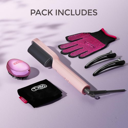 TYMO Ring Hair Straightener Brush - Fast Heating Hair Straightening Iron with Comb, 5 Temp Settings | Sakura Pink