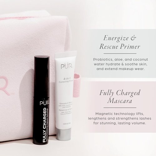 PÜR Minerals Multitasking Essentials Kit | Makeup Gift Set with Primer, Mascara, Powder & Brush