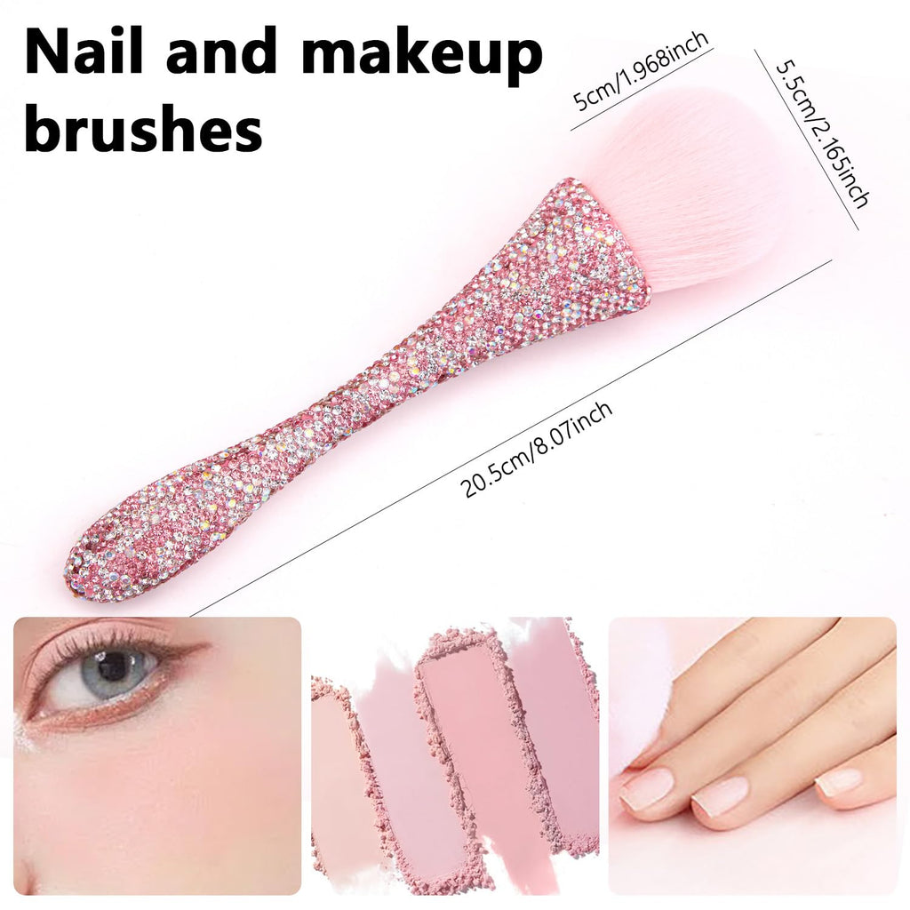 XEAOHESY 1pc Pink Rhinestones Nail Dust Brush Mineral Powder Brush Blush Brush Soft Fluffy Foundation Brush Large Face Powder Makeup Brushes Kabuki Brush for Powder