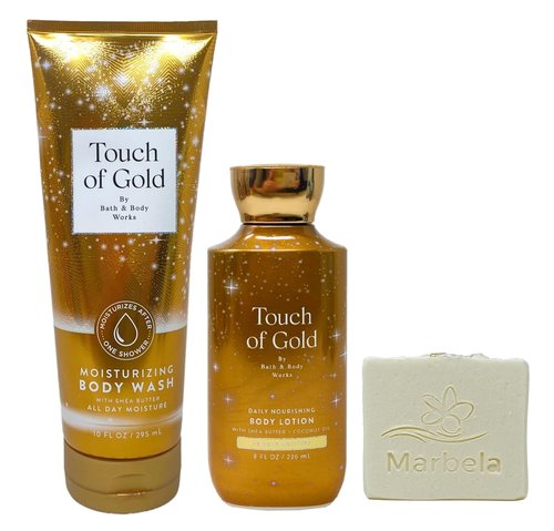 Bath & Body Works Touch of Gold Body Wash & Lotion Duo Set with Natural Oats Soap - Full Size