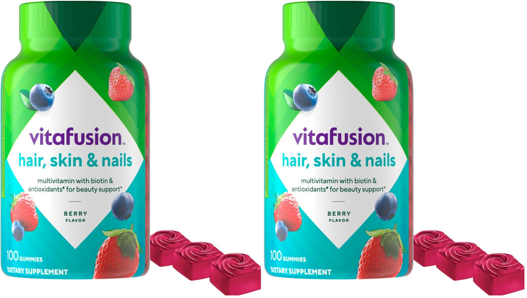 Vitafusion Gorgeous Hair, Skin & Nails Multivitamin Gummy Vitamins, 100ct (Pack of 2)