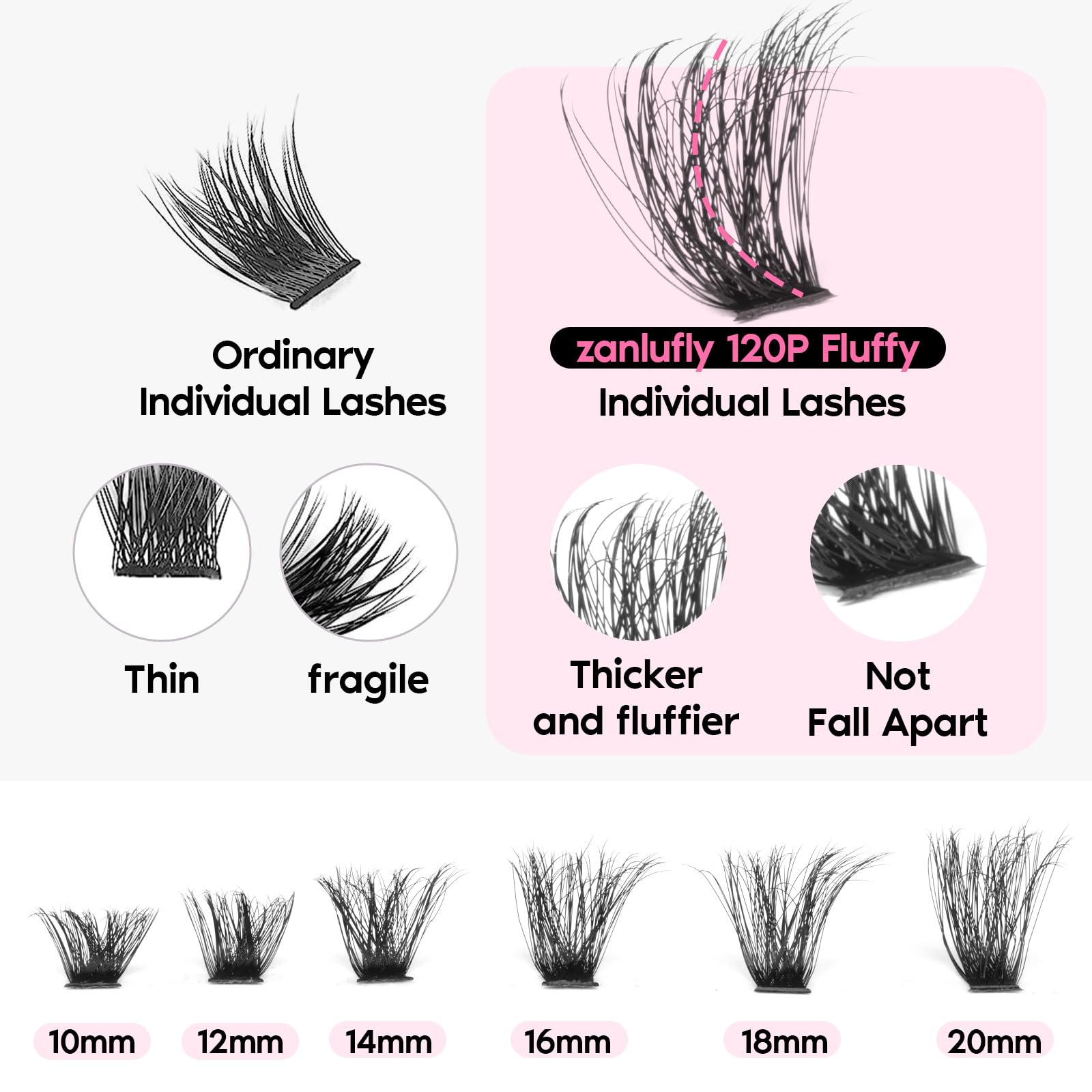 Volume Lashes Extension Kit 20MM Mink Lashes Clusters 120D Thick Individual Lashes with Lash Bond and Seal and Applicator Thick Eyelashes Extension Kit by zanlufly