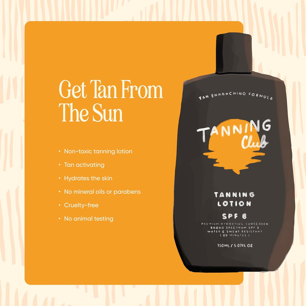 Tanning Club Tanning Lotion SPF 8 - Hydrating Formula with Beta-Carotene & Aloe - Water Resistant (150 ml)