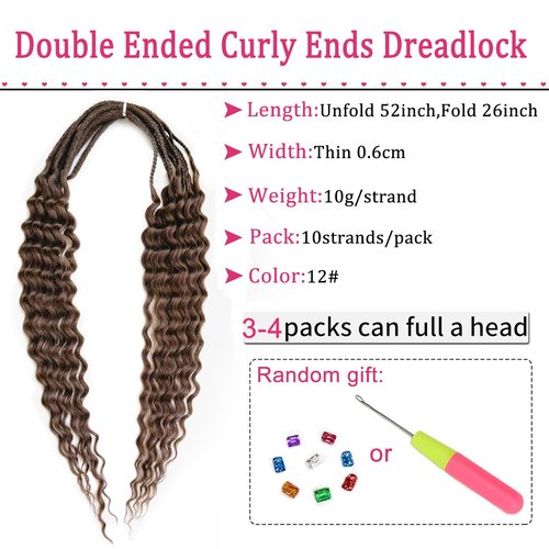 Curly Dreads with Box Braid Boho Style Dreads Synthetic Double Ended Dreadlock Extensions 26inches 10 Strands Thin Soft DE Dreadlock Extensions (12#)