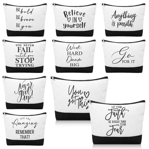 Sanwuta 10pcs Employee Appreciation Gifts for Women Inspirational Makeup Bags with Zipper Thank You Cosmetic Bags Gift for Coworkers Volunteer Mother's Day (Classic)