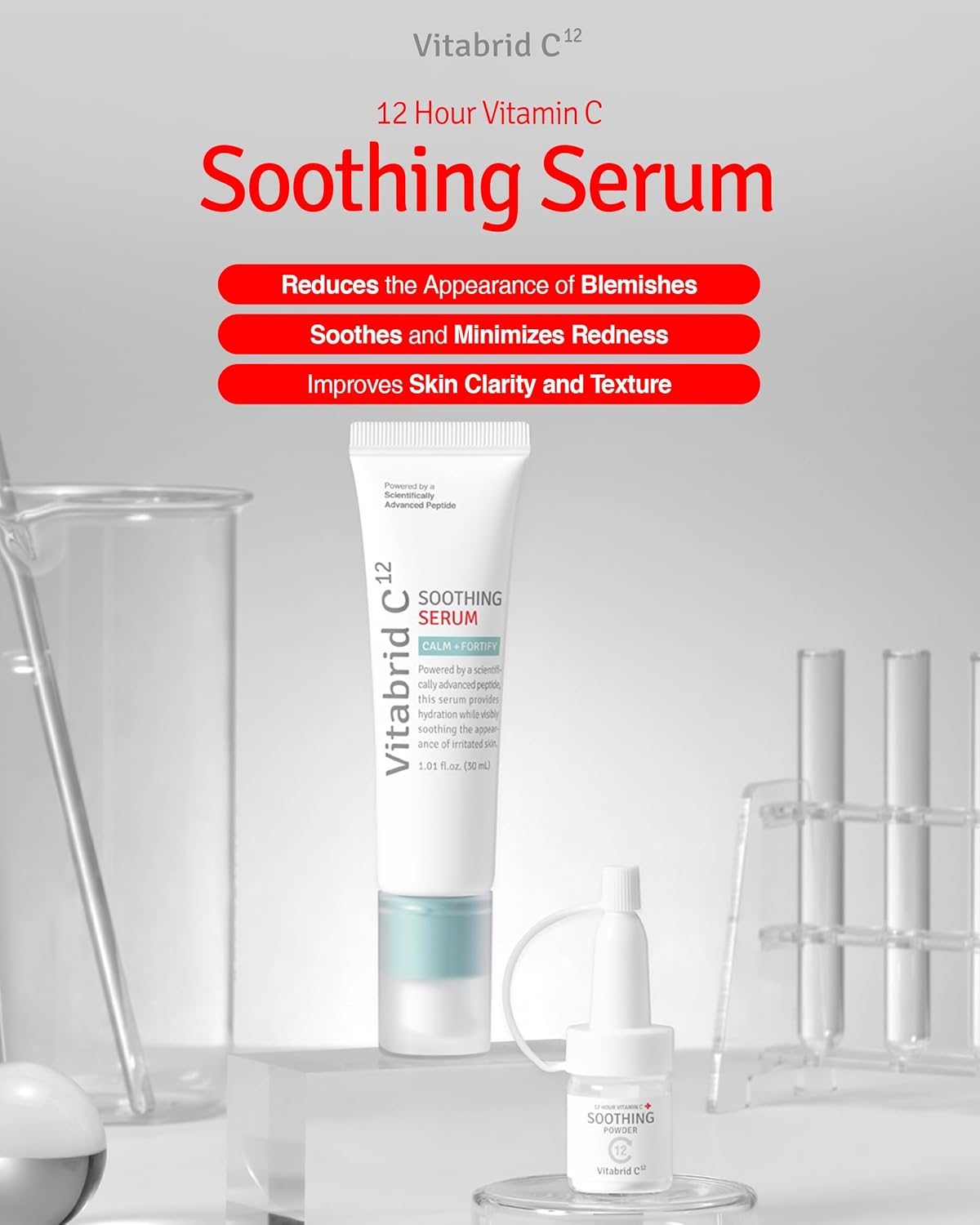 VITABRID C12 Vitamin C Soothing Serum for Acne & Blemish-Prone Skin - Reduces Redness & Pores | 1.01 fl. oz.