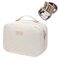 YDR Toiletry Bag with Brush Holder,Travel Makeup Bag Large Capacity Cosmetic Bag Organizer for Women Waterproof Checkered Multi-Compartment Makeup Case