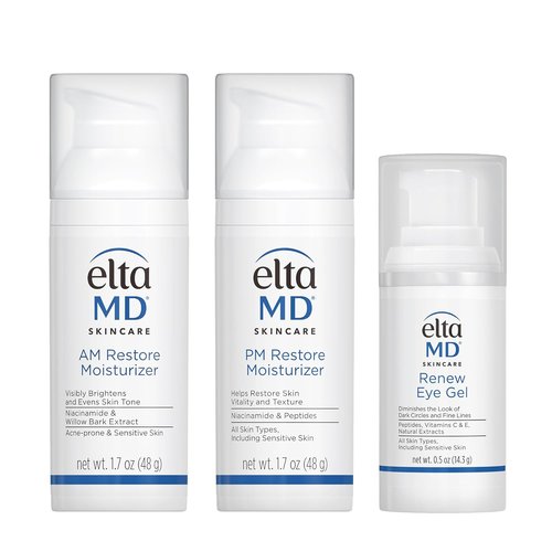EltaMD Skin Care Kit - AM Restore & PM Restore Facial Moisturizers with Anti-Aging Eye Gel