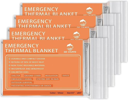 QIO CHUANG Emergency Mylar Thermal Blankets - 4-Pack Survival Blankets for Camping & Hiking